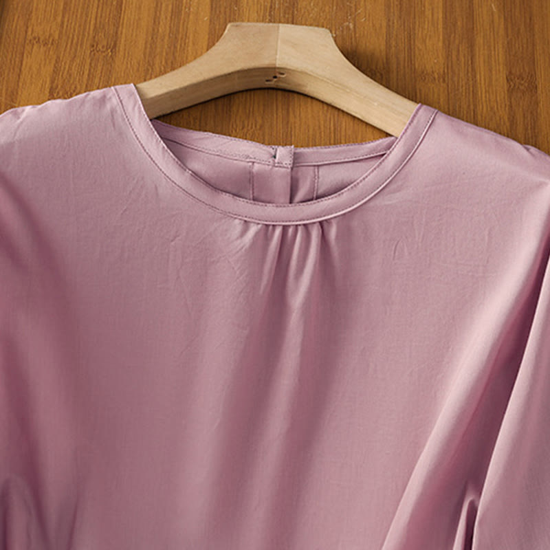 Chemise à col ras du cou en coton et lin à manches trois-quarts et simple boutonnage avec ourlet en dentelle et Buddha Stones - image 23