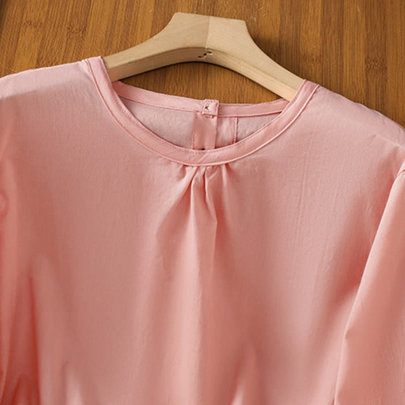 Chemise à col ras du cou en coton et lin à manches trois-quarts et simple boutonnage avec ourlet en dentelle et Buddha Stones - image 29