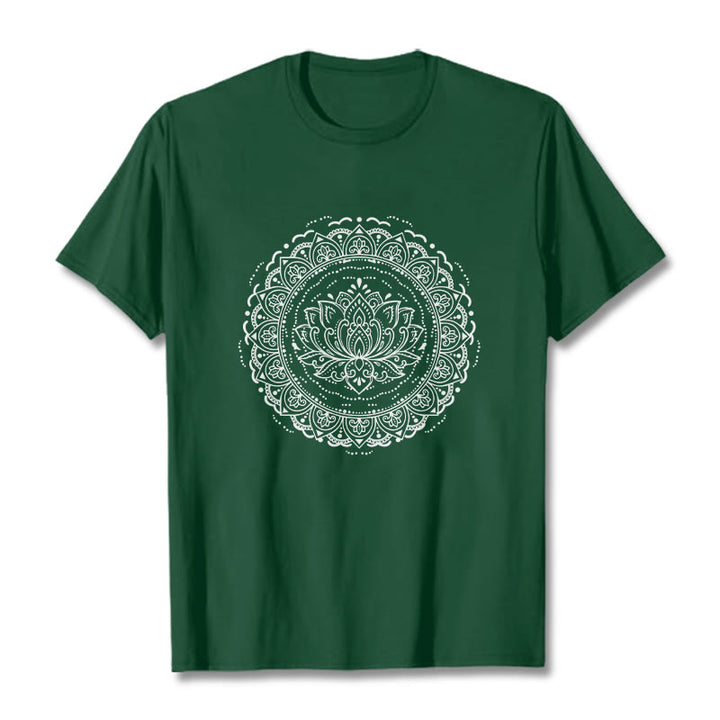T-shirt à motif de fleurs de lotus et de mandala avec Buddha Stones - Forêt Verte - 2XL - image 11