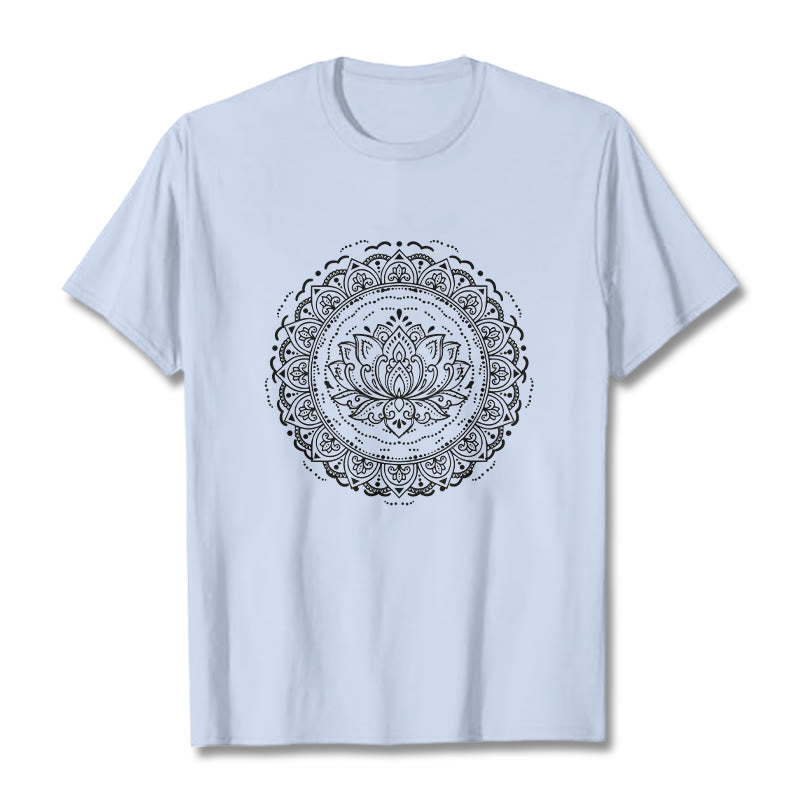 T-shirt à motif de fleurs de lotus et de mandala avec Buddha Stones - Cyan clair - 2XL - image 19