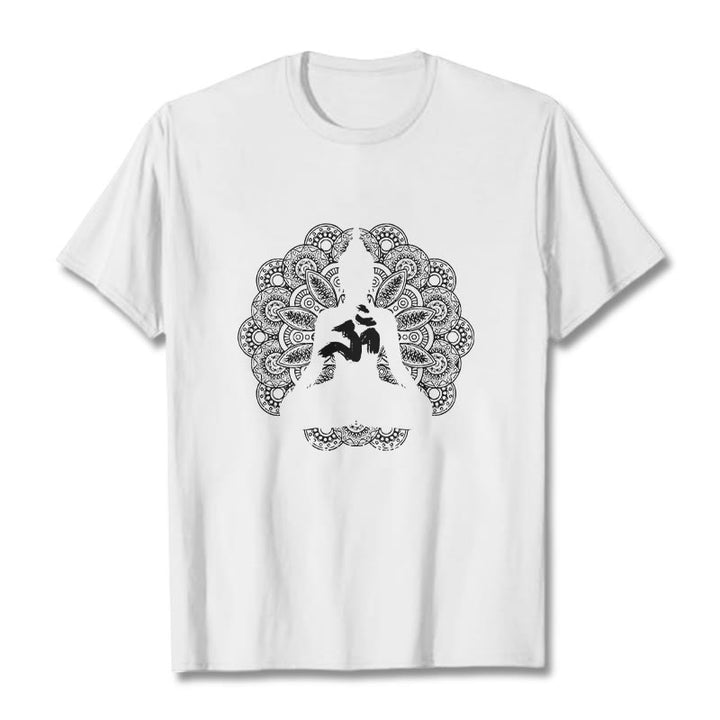 T-shirt à motif de Buddha Stones, symbole Om, mandala, couleur pure - Blanc - 2XL - image 6