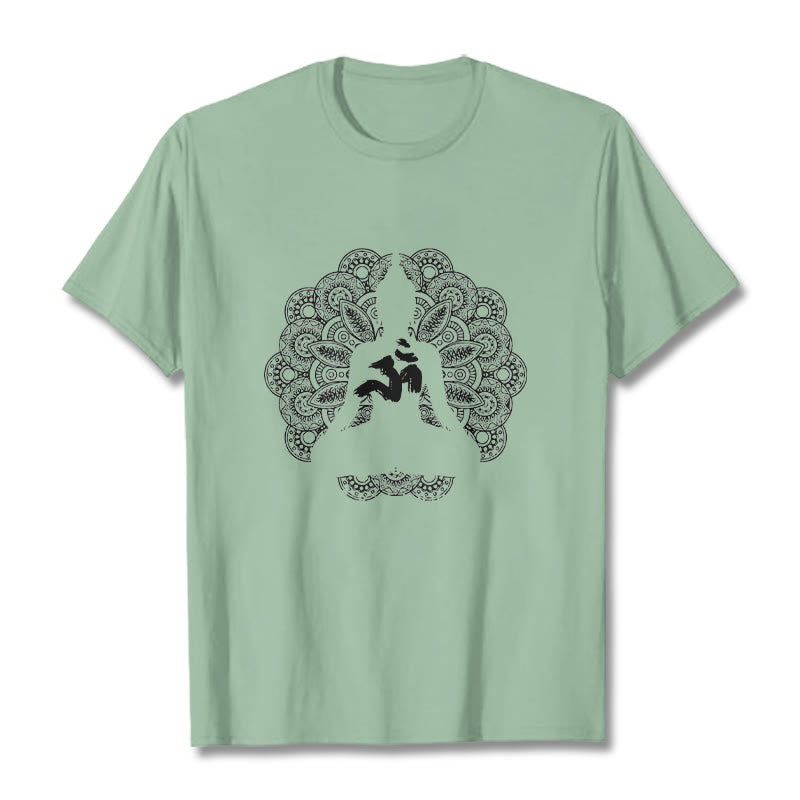 T-shirt à motif de Buddha Stones, symbole Om, mandala, couleur pure - Vert pâle - 2XL - image 15