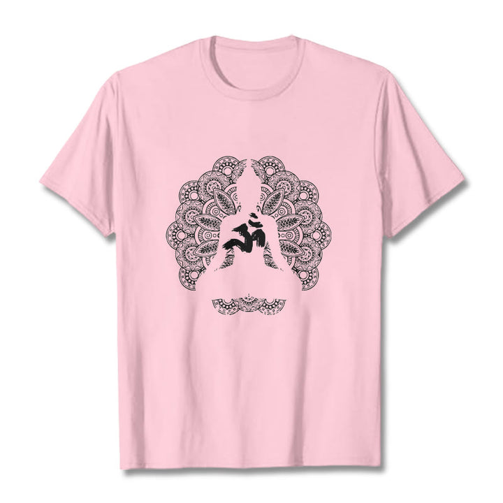 T-shirt à motif de Buddha Stones, symbole Om, mandala, couleur pure - Rose clair - 2XL - image 13