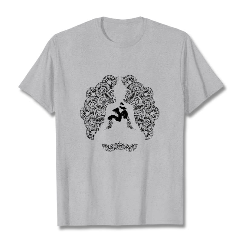 T-shirt à motif de Buddha Stones, symbole Om, mandala, couleur pure - Gris clair - 2XL - image 20