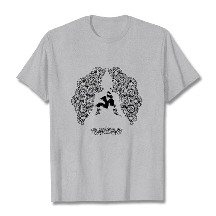 T-shirt à motif de Buddha Stones, symbole Om, mandala, couleur pure - Gris clair - 2XL - image 20