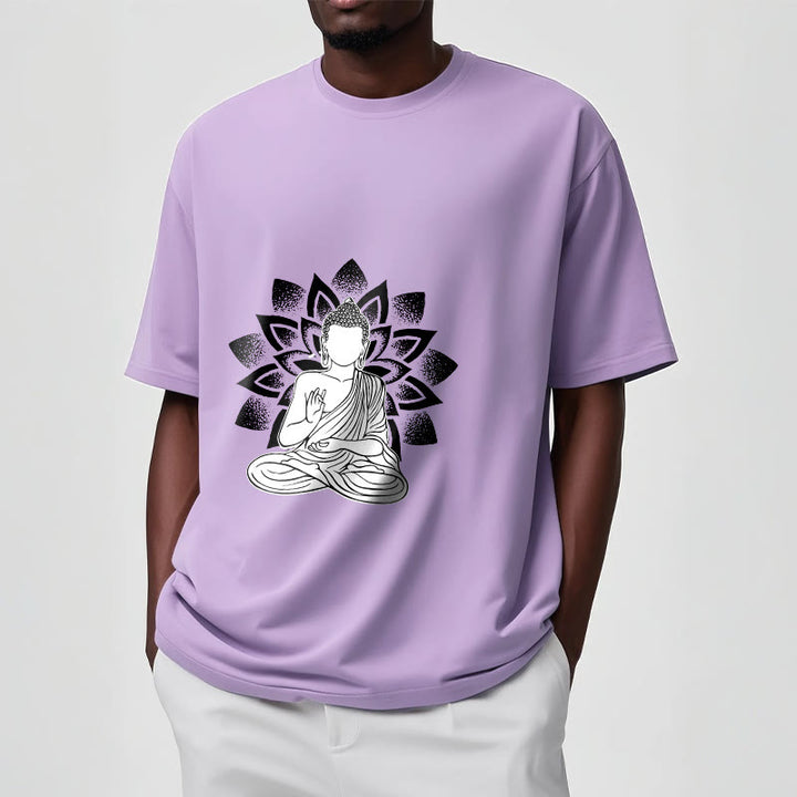 T-shirt à motif de fleurs de lotus et de Buddha Stones assis - image 18