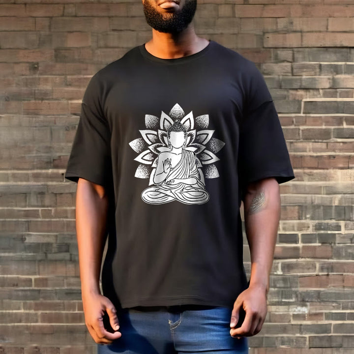 T-shirt à motif de fleurs de lotus et de Buddha Stones assis - image 6