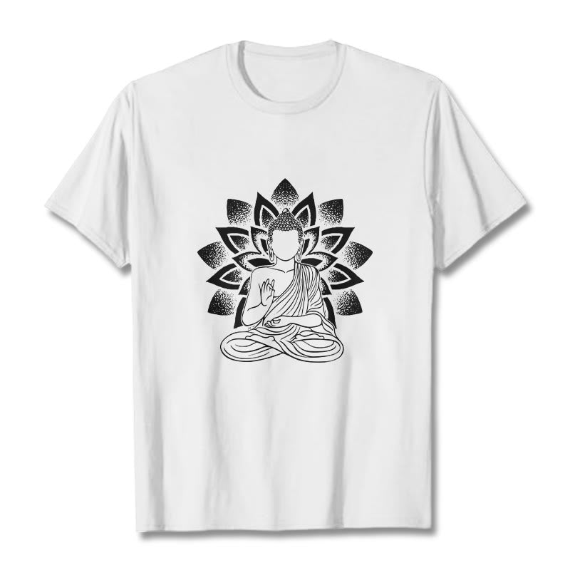 T-shirt à motif de fleurs de lotus et de Buddha Stones assis - Blanc - 2XL - image 8