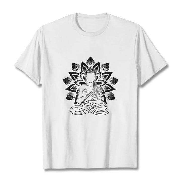 T-shirt à motif de fleurs de lotus et de Buddha Stones assis - Blanc - 2XL - image 8