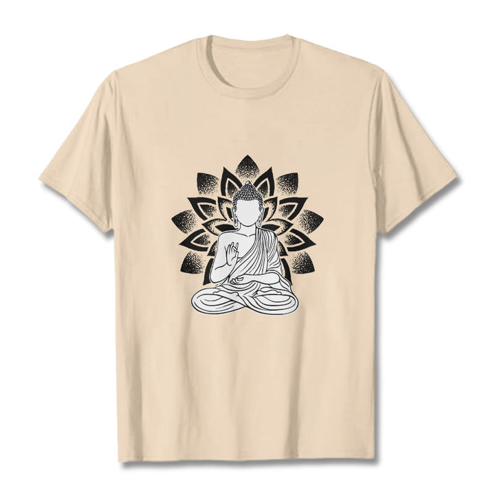 T-shirt à motif de fleurs de lotus et de Buddha Stones assis - Bisque - 2XL - image 11