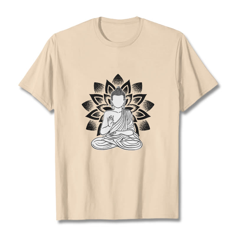T-shirt à motif de fleurs de lotus et de Buddha Stones assis - Bisque - 2XL - image 11