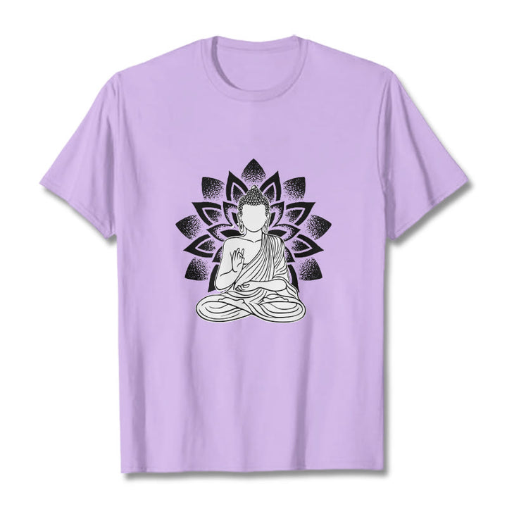 T-shirt à motif de fleurs de lotus et de Buddha Stones assis - Prune - 2XL - image 17