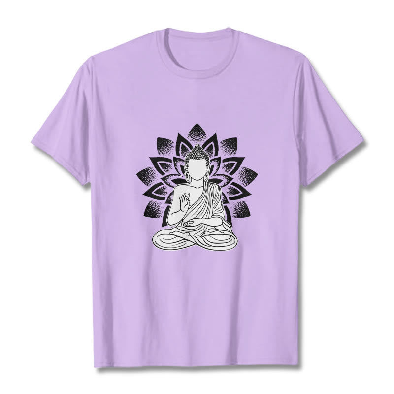 T-shirt à motif de fleurs de lotus et de Buddha Stones assis - Prune - 2XL - image 17