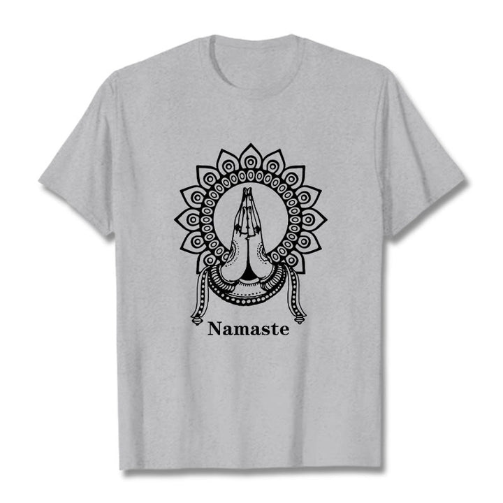 T-shirt avec Buddha Stones, Namaste, geste, motif Mandala - Gris clair - 2XL - image 20