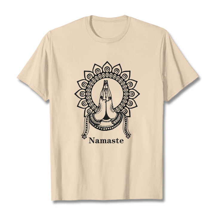 T-shirt avec Buddha Stones, Namaste, geste, motif Mandala - Bisque - 2XL - image 9
