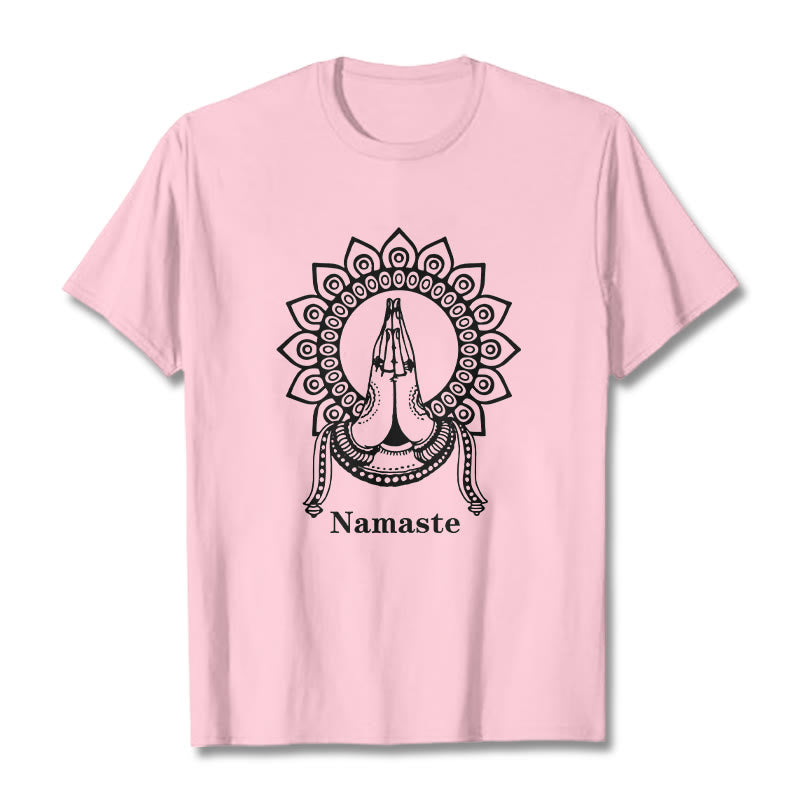 T-shirt avec Buddha Stones, Namaste, geste, motif Mandala - Rose clair - 2XL - image 13