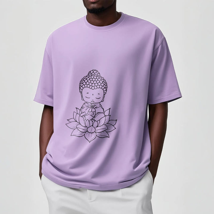 T-shirt à motif de fleurs de lotus et de Buddha Stones paisibles - image 18