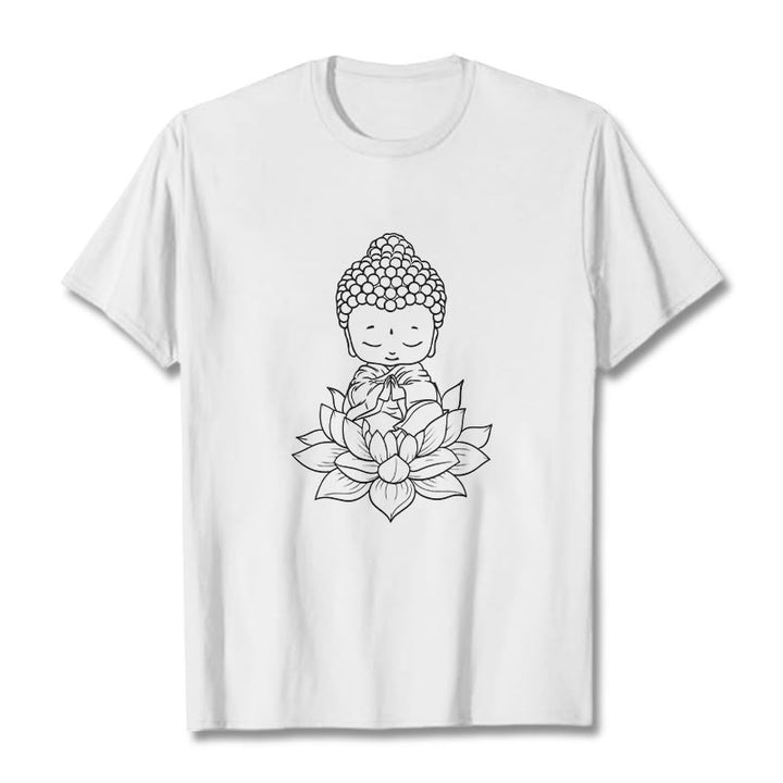 T-shirt à motif de fleurs de lotus et de Buddha Stones paisibles - Blanc - 2XL - image 1