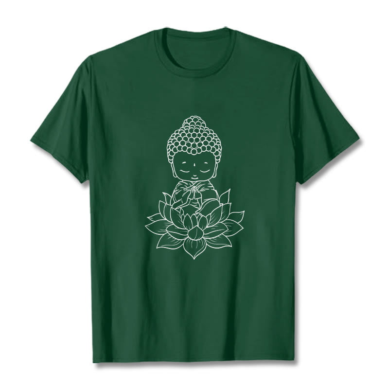 T-shirt à motif de fleurs de lotus et de Buddha Stones paisibles - Forêt Verte - 2XL - image 11
