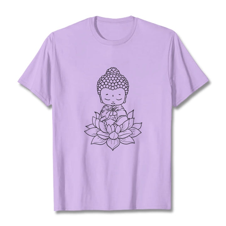 T-shirt à motif de fleurs de lotus et de Buddha Stones paisibles - Prune - 2XL - image 17
