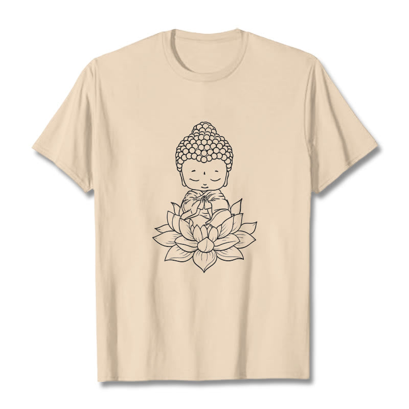 T-shirt à motif de fleurs de lotus et de Buddha Stones paisibles - Bisque - 2XL - image 9