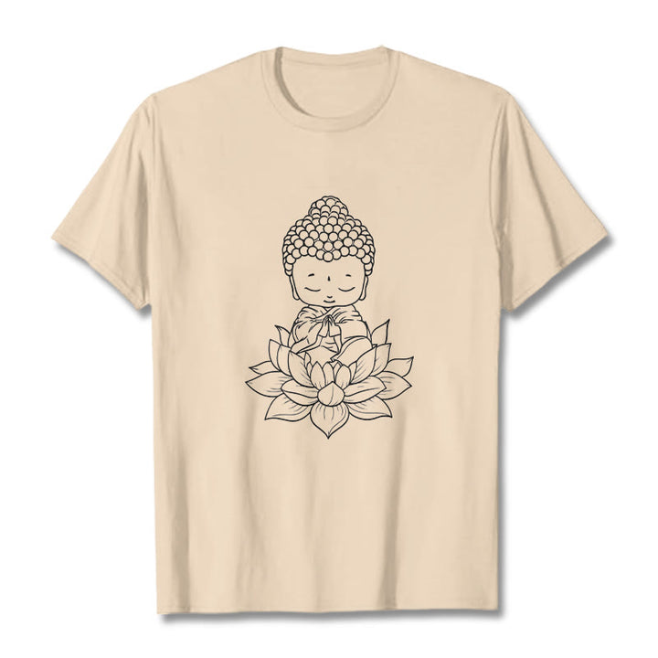 T-shirt à motif de fleurs de lotus et de Buddha Stones paisibles - Bisque - 2XL - image 9