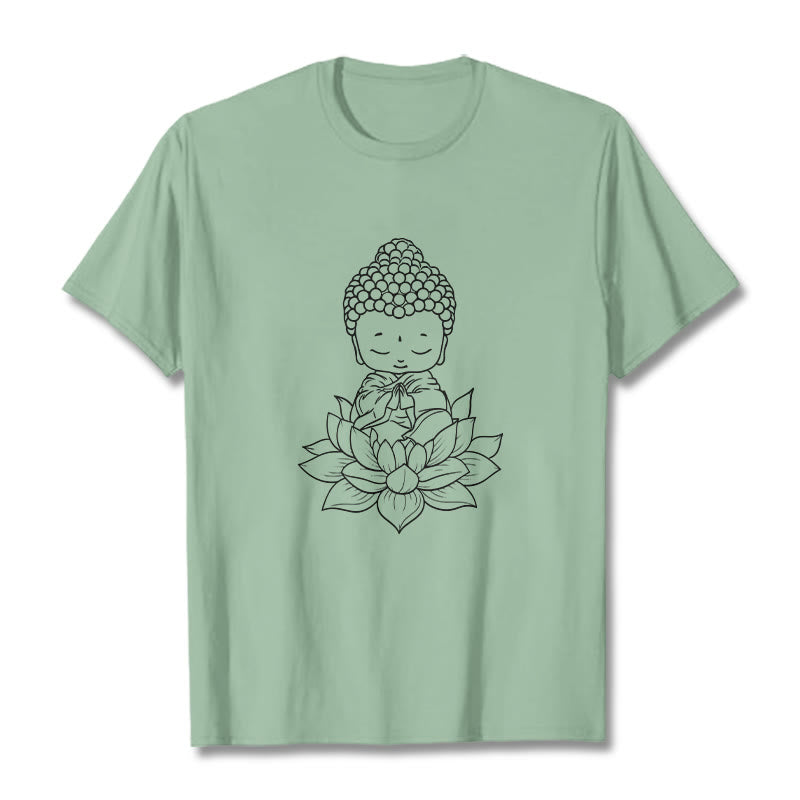 T-shirt à motif de fleurs de lotus et de Buddha Stones paisibles - Vert pâle - 2XL - image 15