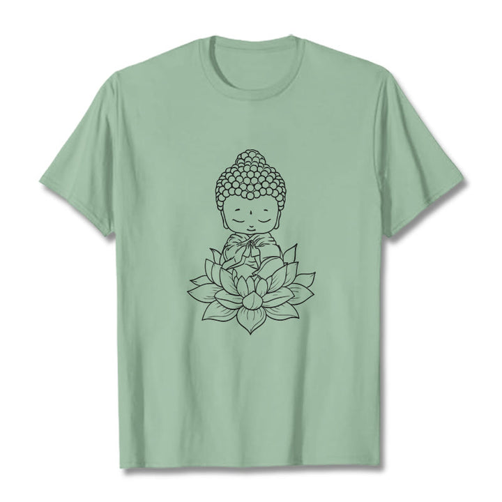 T-shirt à motif de fleurs de lotus et de Buddha Stones paisibles - Vert pâle - 2XL - image 15
