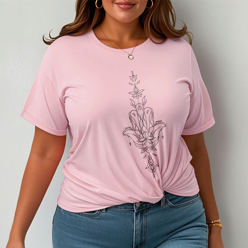 T-shirt à motif de fleur de lotus et de main de Fatima avec Buddha Stones - image 15