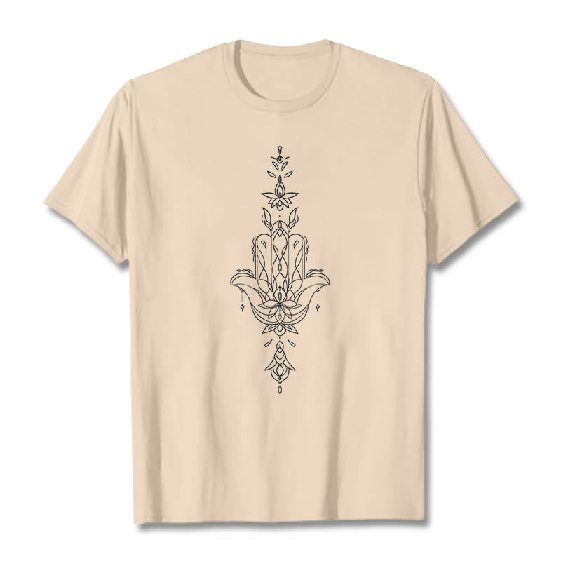 T-shirt à motif de fleur de lotus et de main de Fatima avec Buddha Stones - Bisque - 2XL - image 10