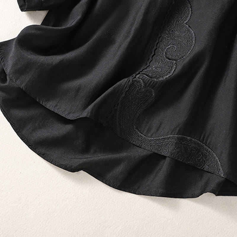 T-shirt décontracté à manches courtes et col en V pour femme, motif brodé Buddha Stones , en coton et lin - image 8