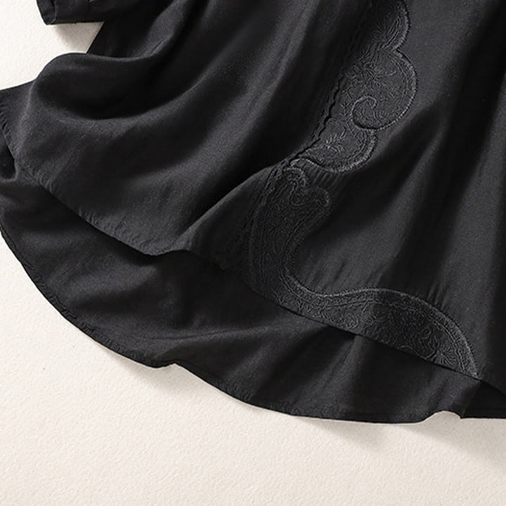 T-shirt décontracté à manches courtes et col en V pour femme, motif brodé Buddha Stones , en coton et lin - image 8