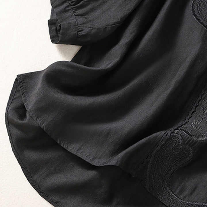 T-shirt décontracté à manches courtes et col en V pour femme, motif brodé Buddha Stones , en coton et lin - image 11