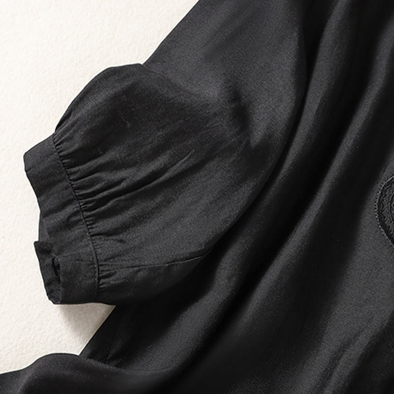 T-shirt décontracté à manches courtes et col en V pour femme, motif brodé Buddha Stones , en coton et lin - image 9