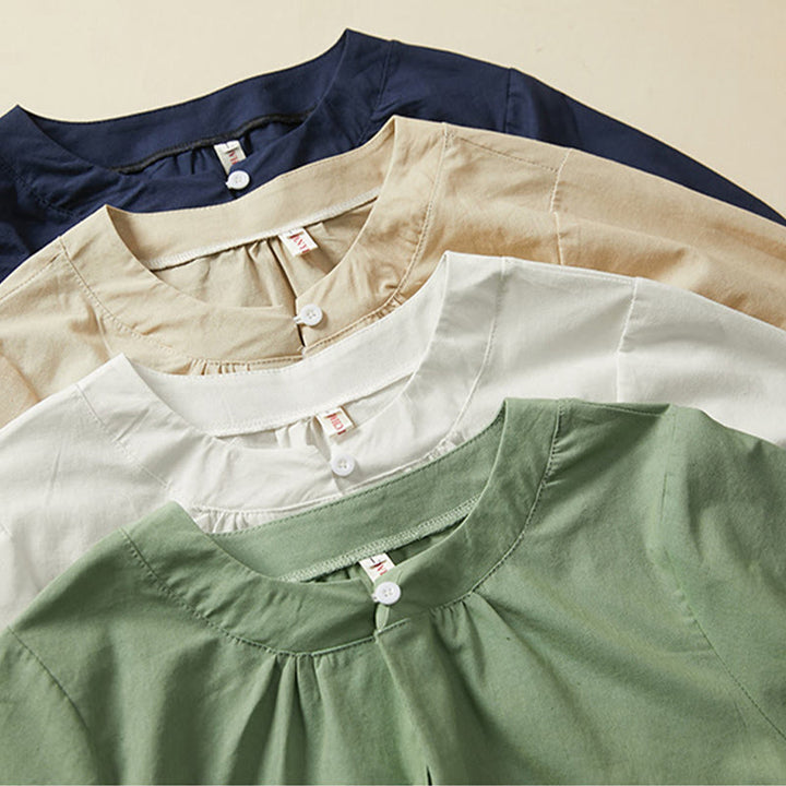 T-shirt décontracté à manches courtes en coton et lin pour femme avec Buddha Stones - image 15