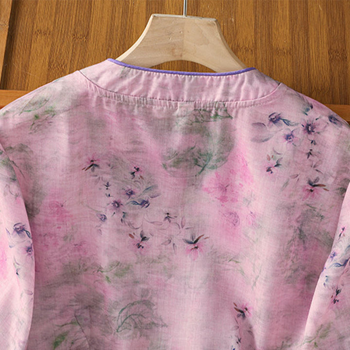 Chemise à manches trois-quarts en coton pour femme, imprimé floral, motif grenouille chinoise, Buddha Stones - image 18