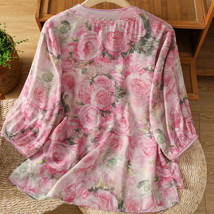 Chemise à manches trois-quarts en coton pour femme, imprimé floral, motif grenouille chinoise, Buddha Stones - image 7