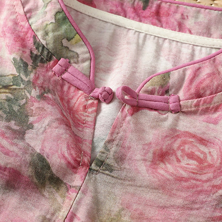 Chemise à manches trois-quarts en coton pour femme, imprimé floral, motif grenouille chinoise, Buddha Stones - image 10