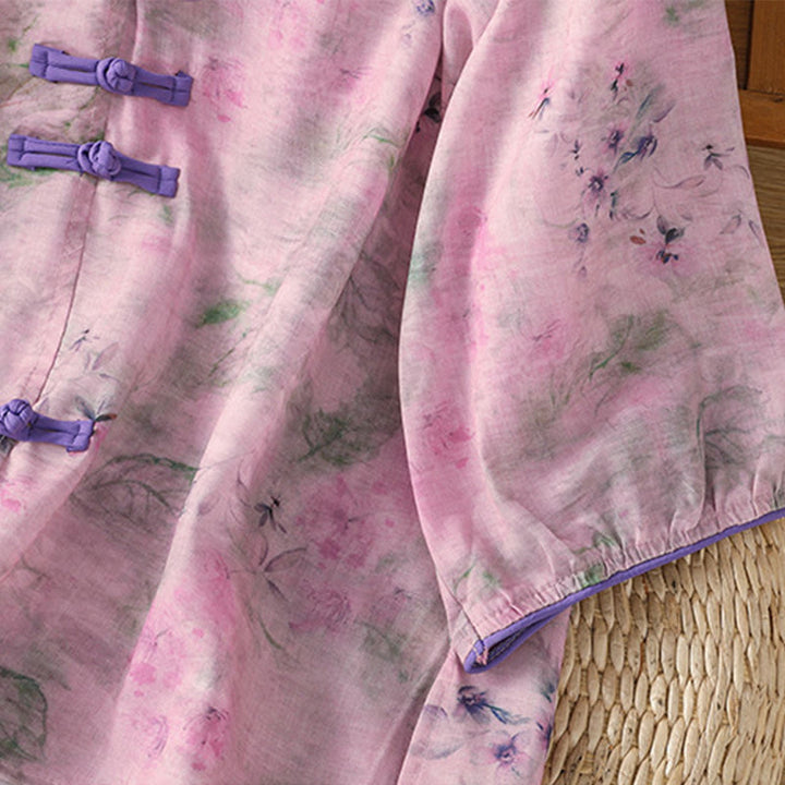 Chemise à manches trois-quarts en coton pour femme, imprimé floral, motif grenouille chinoise, Buddha Stones - image 19