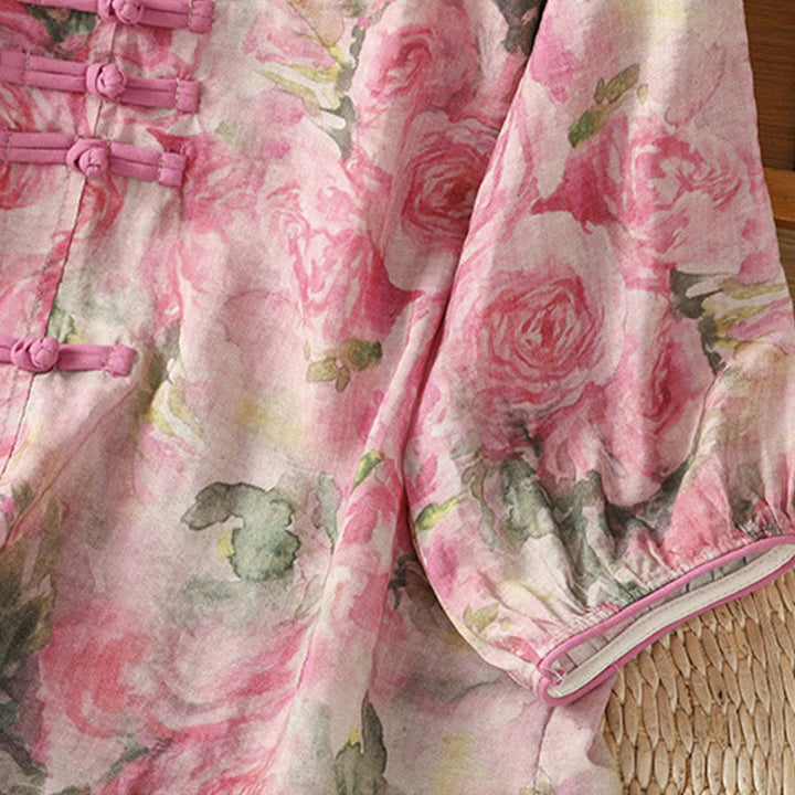 Chemise à manches trois-quarts en coton pour femme, imprimé floral, motif grenouille chinoise, Buddha Stones - image 11