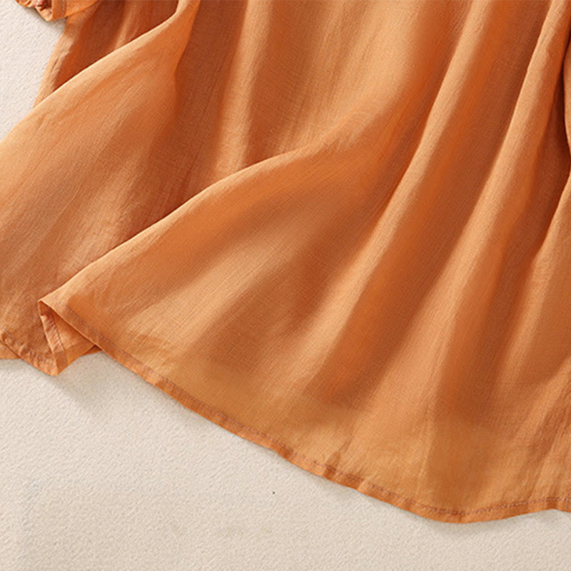 T-shirt à manches mi-longues en coton et lin pour femme, broderie de Buddha Stones , ourlet fleuri fendu - image 16