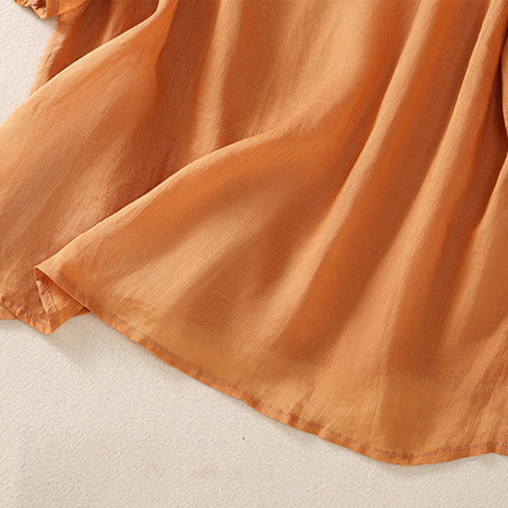 T-shirt à manches mi-longues en coton et lin pour femme, broderie de Buddha Stones , ourlet fleuri fendu - image 16