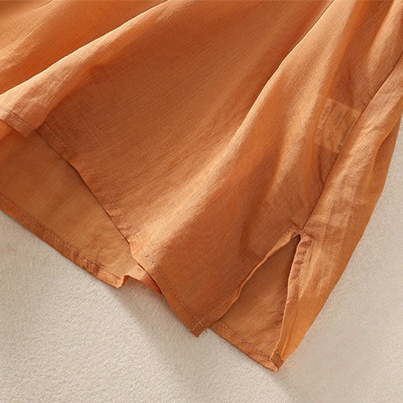 T-shirt à manches mi-longues en coton et lin pour femme, broderie de Buddha Stones , ourlet fleuri fendu - image 17