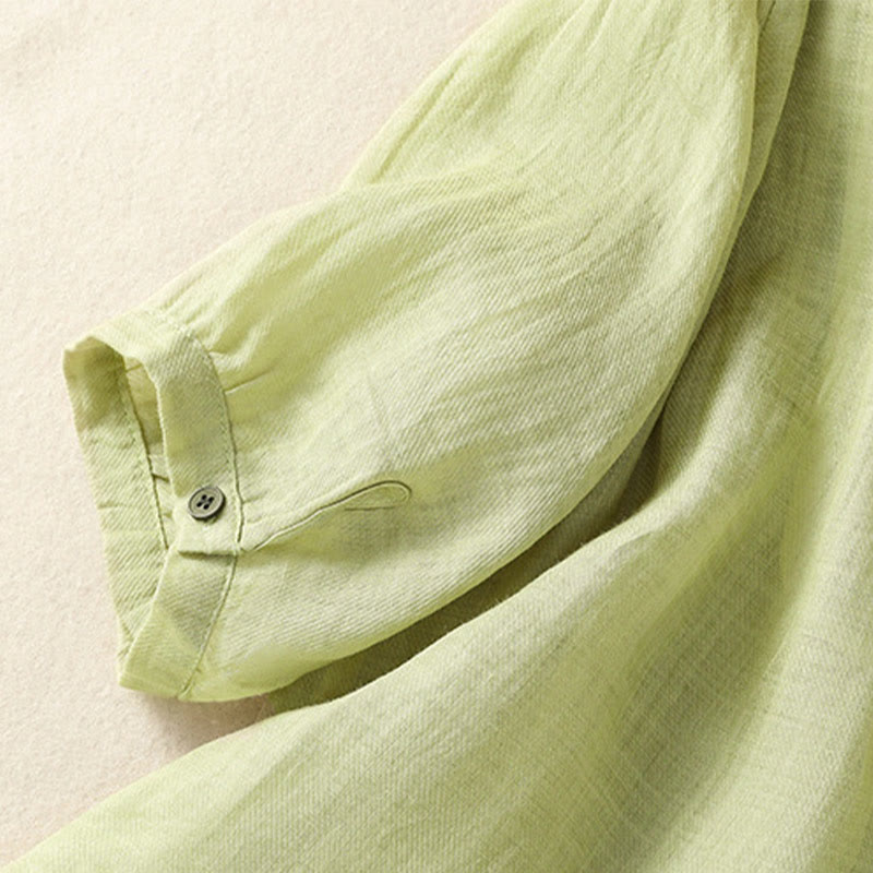 Chemise à manches trois-quarts en coton et lin pour femme, simple boutonnage, broderie de Buddha Stones - image 7