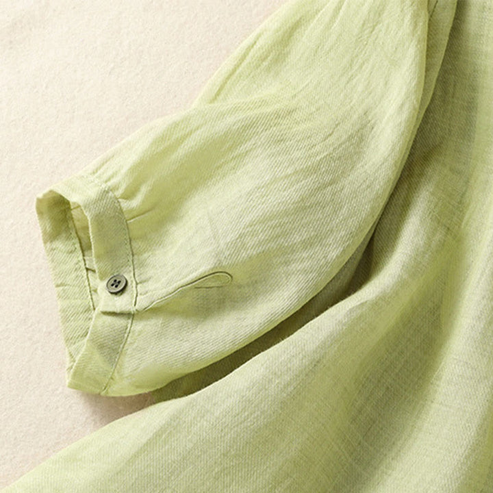 Chemise à manches trois-quarts en coton et lin pour femme, simple boutonnage, broderie de Buddha Stones - image 7