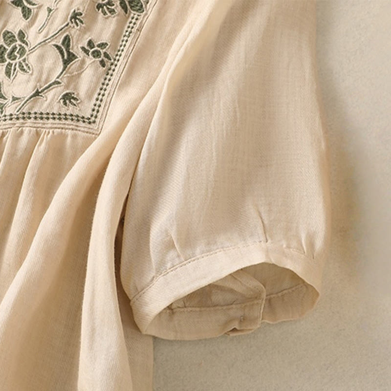 Chemise à manches trois-quarts en coton et lin pour femme, simple boutonnage, broderie de Buddha Stones - image 22