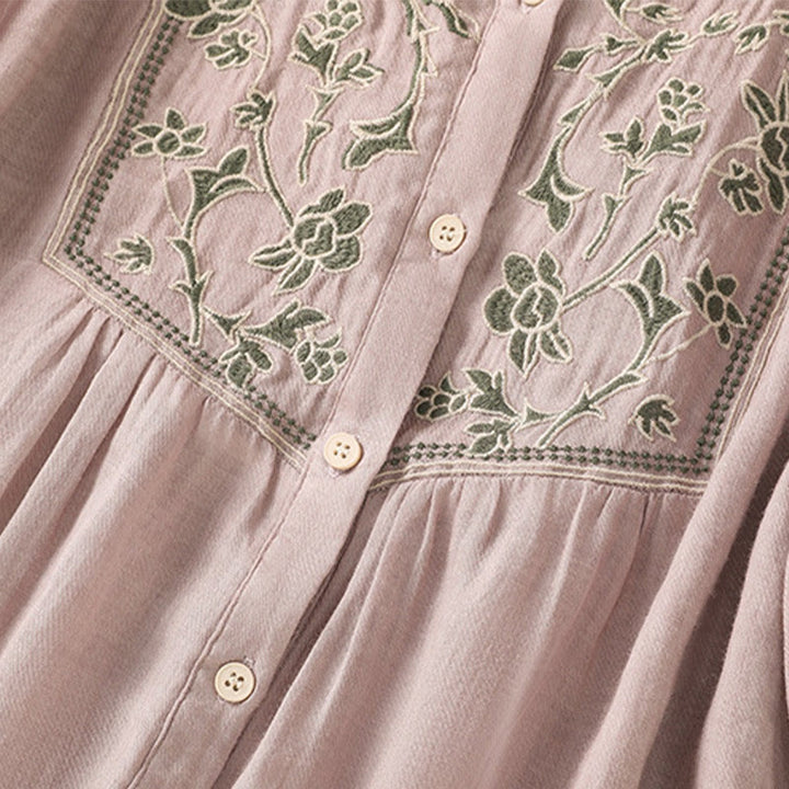 Chemise à manches trois-quarts en coton et lin pour femme, simple boutonnage, broderie de Buddha Stones - image 13