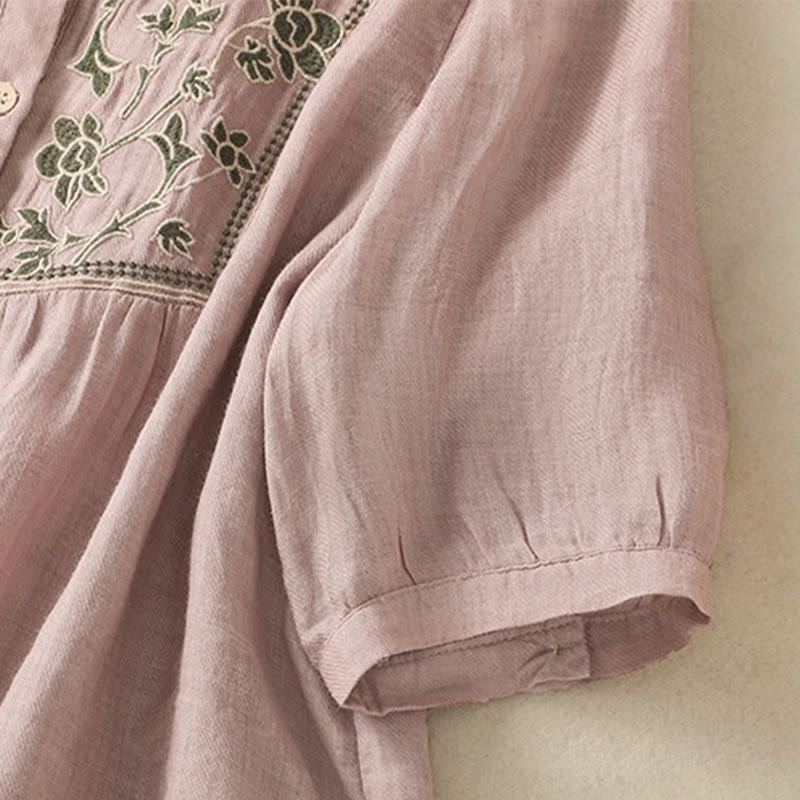 Chemise à manches trois-quarts en coton et lin pour femme, simple boutonnage, broderie de Buddha Stones - image 15