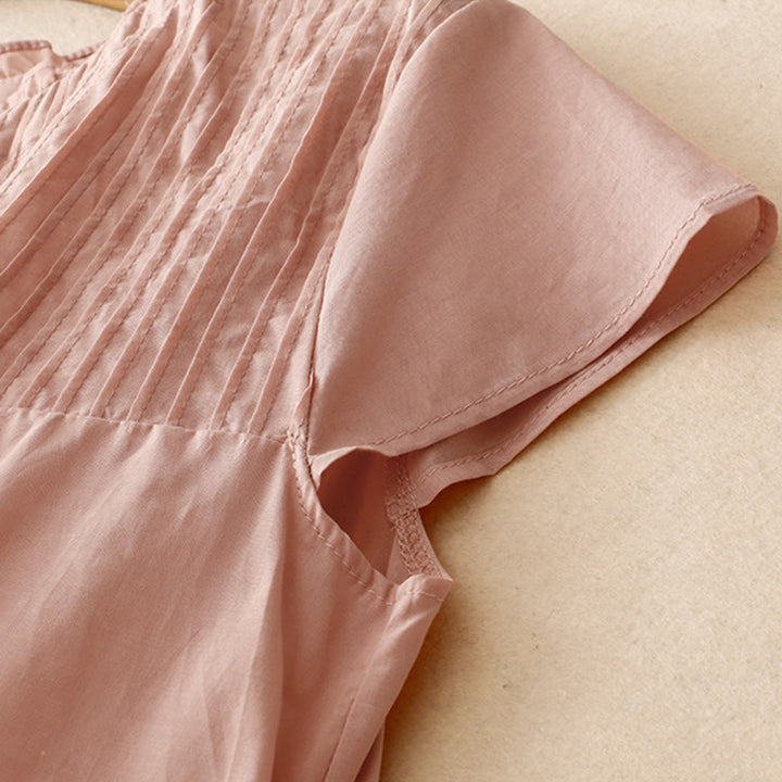 Chemise à manches courtes en coton pour femme, motif Buddha Stones , couleur pure, à volants et plissés - image 4