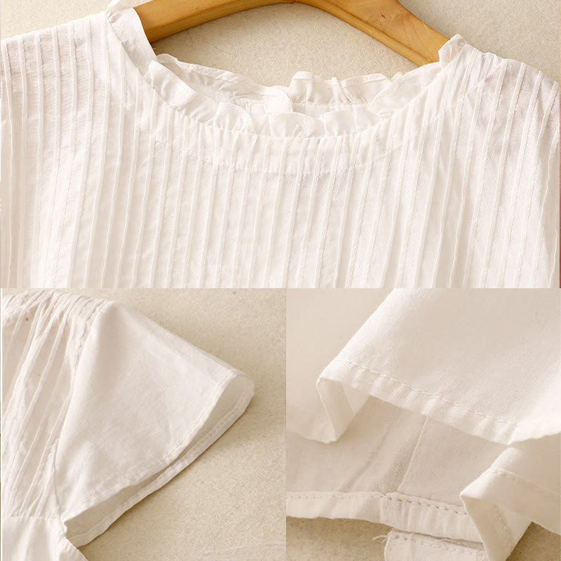 Chemise à manches courtes en coton pour femme, motif Buddha Stones , couleur pure, à volants et plissés - image 15